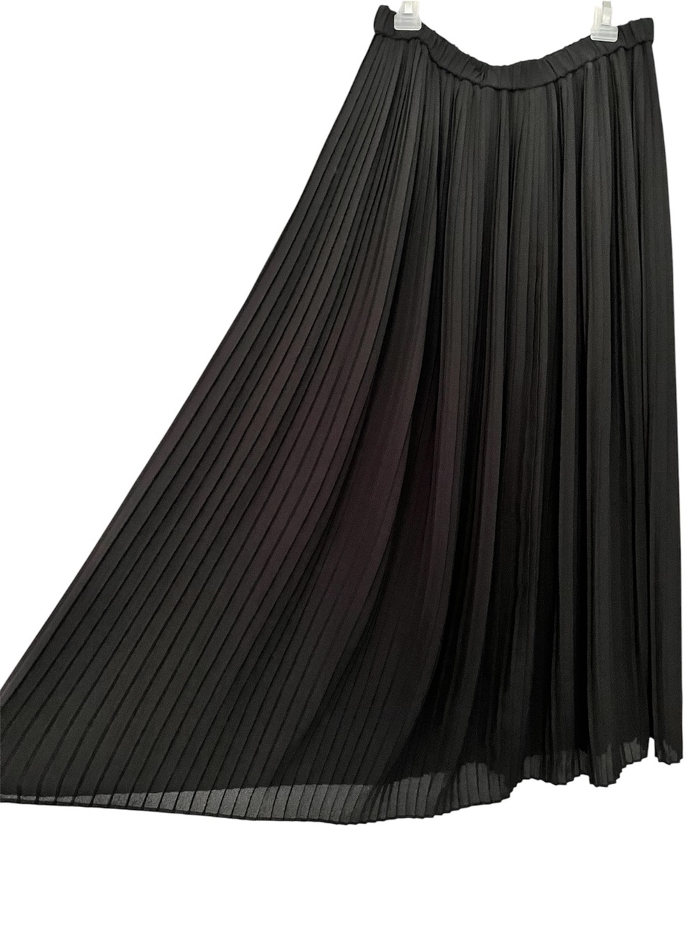 Uniqlo Black Pleated Chiffon Midi Skirt Elastic Waist Lined Size M